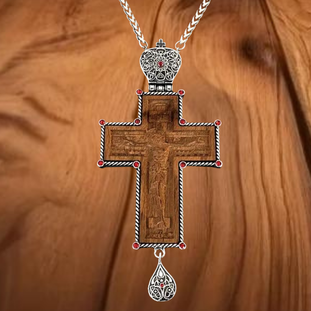 Wooden Pectoral Cross for Orthodox Priest in Silver-Plated Case With Antique Chain Wooden Pectoral Cross for Orthodox Priest in Silver-Plated Case With Antique Chain